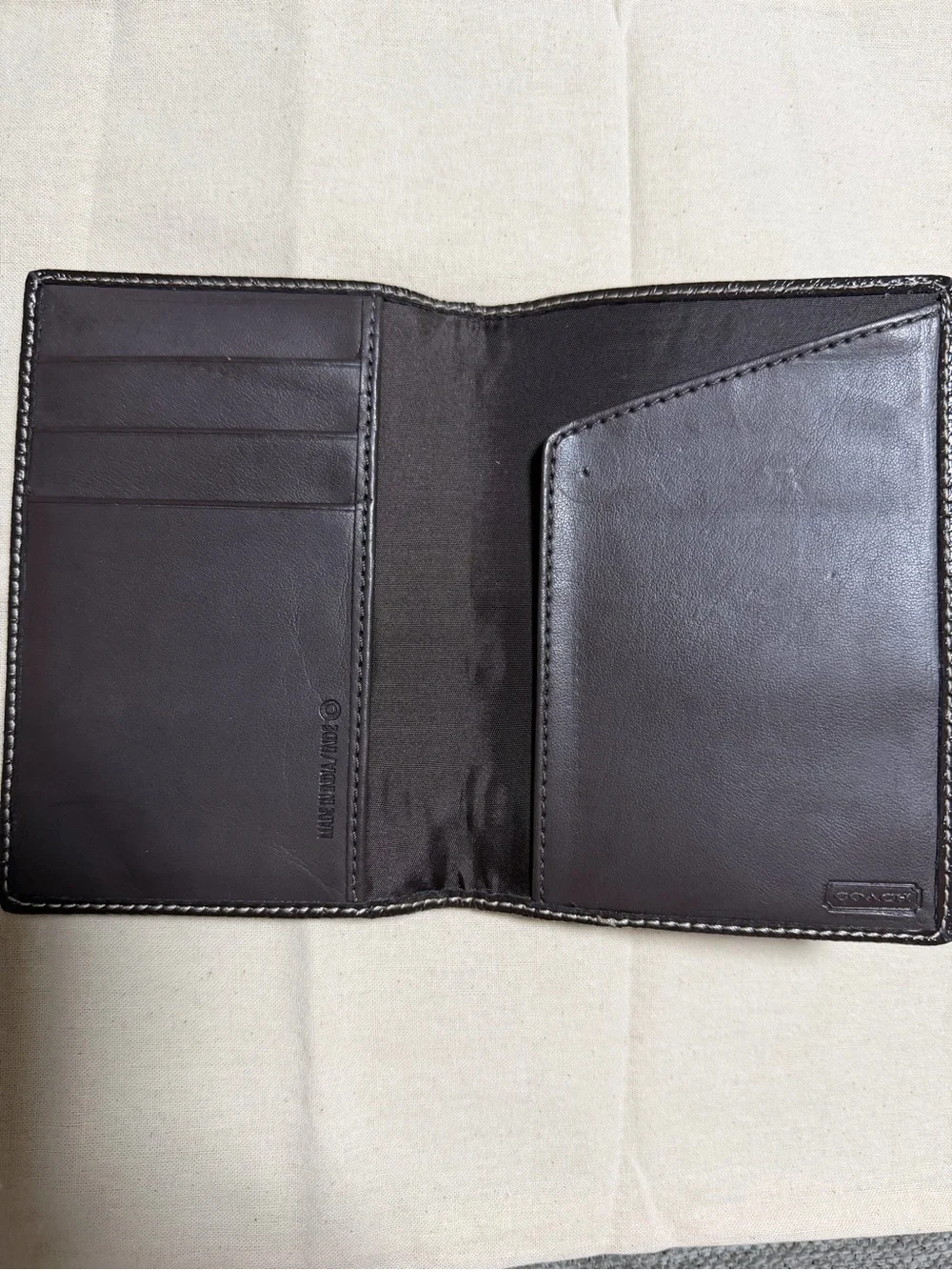 Coach Card Case with Signature C Canvas in Khaki and Dark Brown